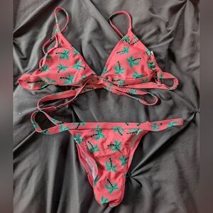 Pink Cheeky Bikini with Green Palm Tree Print